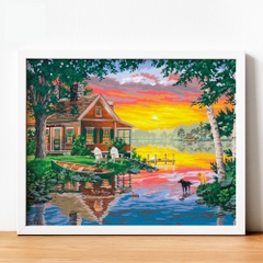 Tranh số hóa - Ngôi nhà bên sông đã căng khung 40x50cm 28 màu