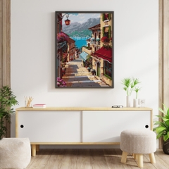 Tranh số hóa - Phố cổ ven biển châu Âu đã căng khung 40x50cm 25 màu