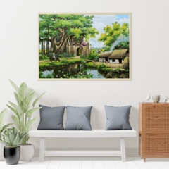 Tranh số hóa - Làng quê Việt Nam đã căng khung 40x50cm 28 màu