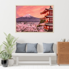 Tranh số hóa - Núi Phú Sĩ mùa xuân đã căng khung 40x50cm 23 màu