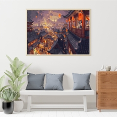 Tranh số hóa - Đêm hội lồng đèn đã căng khung 40x50cm 26 màu