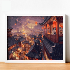 Tranh số hóa - Đêm hội lồng đèn đã căng khung 40x50cm 26 màu