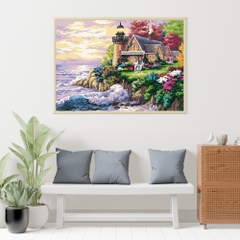 Tranh số hóa - Ngôi nhà mong ước trên biển đã căng khung 40x50cm 24 màu