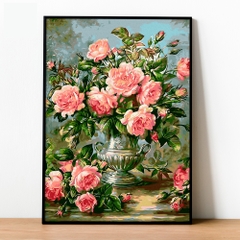 Tranh số hóa - Bình hoa hồng đã căng khung 40x50cm 23 màu