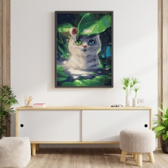 Tranh số hóa - Chú mèo dưới tán lá đã căng khung 40x50cm