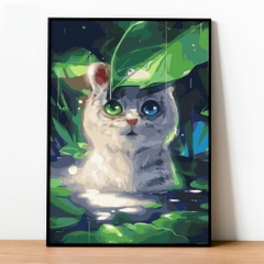 Tranh số hóa - Chú mèo dưới tán lá đã căng khung 40x50cm