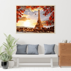 Tranh số hóa - Tháp Eiffel mùa thu đã căng khung 40x50cm