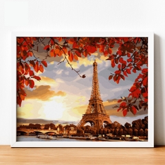 Tranh số hóa - Tháp Eiffel mùa thu đã căng khung 40x50cm