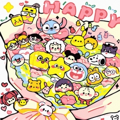 Tranh số hóa 20x20cm Bó hoa Happy