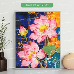 Tranh đính đá Liên hoa ý đã căng khung 40x50cm có backboard