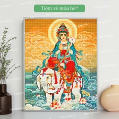 Tranh đính đá Phổ Hiền bồ tát cưỡi voi đã căng khung 40x50cm có backboard