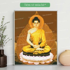 Tranh đính đá Phật Tọa thiền đã căng khung 40x50cm có backboard