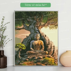 Tranh đính đá Phật Thích Ca Mâu Ni đã căng khung 40x50cm có backboard