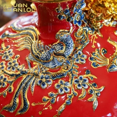 Bình Hút Lộc Công Danh Phú Quý Men Đỏ Hoạ Tiết Xanh Vẽ Vàng