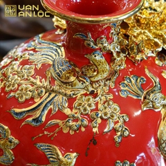 Bình Hút Lộc Công Danh Phú Quý Men Đỏ Vẽ Vàng