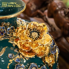 Bình Hút Lộc Công Danh Phú Quý Men Xanh Lục Bảo Hoạ Tiết Xanh Vẽ Vàng Bát Tràng