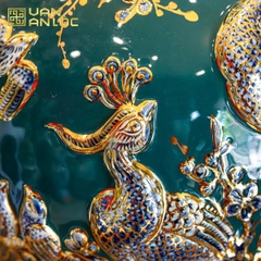 Bình Hút Lộc Công Danh Phú Quý Men Xanh Lục Bảo Hoạ Tiết Xanh Vẽ Vàng Bát Tràng