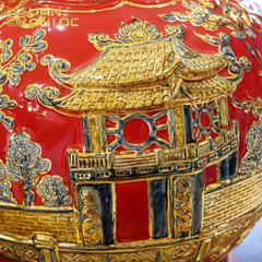 Bình Hút Lộc Hà Nội Men Đỏ Vẽ Vàng Bát Tràng