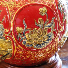 Bình Hút Lộc Hà Nội Men Đỏ Vẽ Vàng Bát Tràng