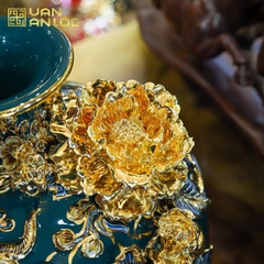 Bình Hút Lộc Công Danh Phú Quý Men Xanh Lục Bảo Vẽ Vàng Bát Tràng
