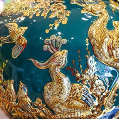 Bình Hút Lộc Công Danh Phú Quý Men Xanh Lục Bảo Vẽ Vàng Bát Tràng
