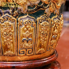 Lộc bình Phú Quý Trường Xuân Đắp Nổi Men Xanh Lục Vẽ Vàng Bát Tràng