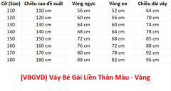(VBGVD) Váy Bé Gái Liền Thân Màu - Vàng + Size