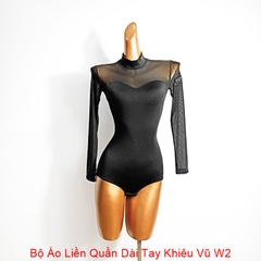 (YJFY Dance) Bộ Áo Liền Quần Dài Tay Khiêu Vũ W2 (W2) - Đen + Size