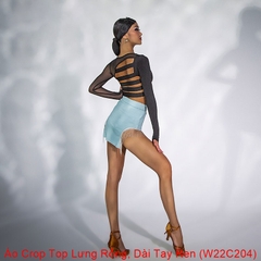 (WJJDance) Áo Crop Top Lưng Rỗng, Dài Tay Ren W22C204 (W22C204) - Đen + Size