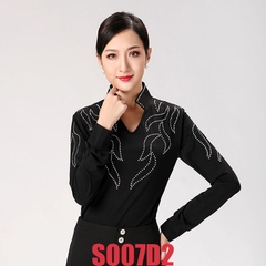 Áo Latin Nữ Cổ Chữ V Dài Tay (S007) - Đen + Size