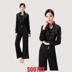 Áo Latin Nữ Cổ Chữ V Dài Tay (S007) - Đen + Size