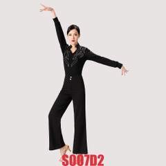 Áo Latin Nữ Cổ Chữ V Dài Tay (S007) - Đen + Size