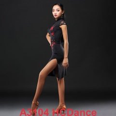 (HCDance) Váy Nữ Latin Sườn Xám (A3104) - Đen + Size