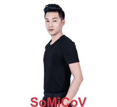 (SoMiCoV) Áo Sơ Mi Nam Cộc Tay Cổ Chữ V - Đen