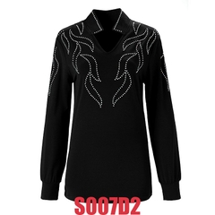 Áo Latin Nữ Cổ Chữ V Dài Tay (S007) - Đen + Size