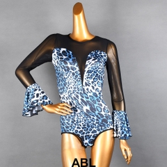 (ABL) Áo Nữ Body Tay Dài Loa Kèn - Da Báo Xanh + Size