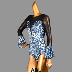 (ABL) Áo Nữ Body Tay Dài Loa Kèn - Da Báo Xanh + Size