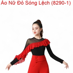 (Aidixing) Áo Nữ Đỏ Sóng Lệch (8290-1) - Đỏ Đen + Size