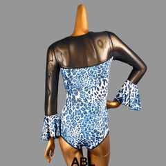 (ABL) Áo Nữ Body Tay Dài Loa Kèn - Da Báo Xanh + Size