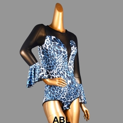 (ABL) Áo Nữ Body Tay Dài Loa Kèn - Da Báo Xanh + Size