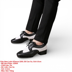 Giày Nam Latin KDance 2290, Đế Cao Su, Gót 4.5cm (2290K) - Đen Trắng