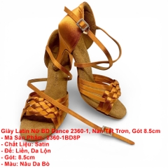 Giày Latin Nữ BD Dance 2360-1, Nan Tết Trơn, Gót 8.5cm (2360-1BD8P) - Nâu Da Bò