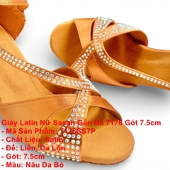 Giày Latin Nữ Sasan Gắn Đá 7176 Gót 7.5cm (7176SS7P) - Nâu Da Bò