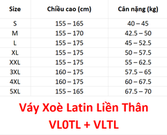 Váy Xoè Latin Liền Thân Không Thắt Lưng Đen (VL0TL) - Đen + Size