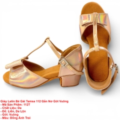 Giày Latin Bé Gái Tamsa 112 Gắn Nơ Gót Vuông (112T) - Đồng Ánh Trai