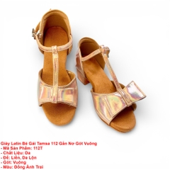 Giày Latin Bé Gái Tamsa 112 Gắn Nơ Gót Vuông (112T) - Đồng Ánh Trai
