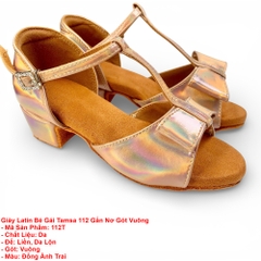 Giày Latin Bé Gái Tamsa 112 Gắn Nơ Gót Vuông (112T) - Đồng Ánh Trai