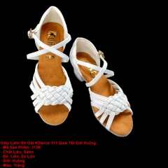 Giày Latin Bé Gái KDance 113 Quai Tết Gót Vuông (113K) - Trắng