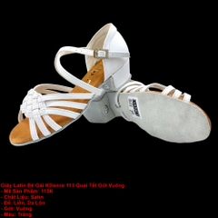 Giày Latin Bé Gái KDance 113 Quai Tết Gót Vuông (113K) - Trắng