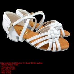 Giày Latin Bé Gái KDance 113 Quai Tết Gót Vuông (113K) - Trắng